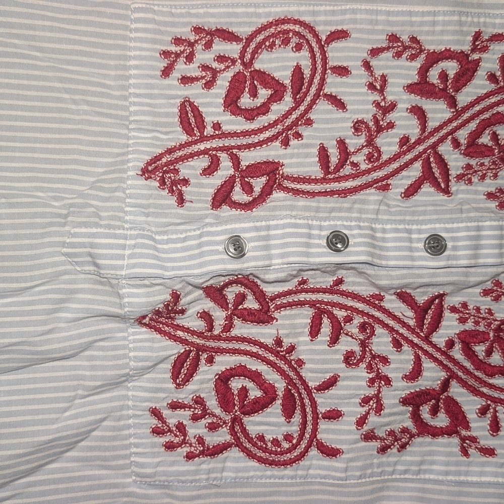 Talbots White and Red Embroidered Striped Blouse